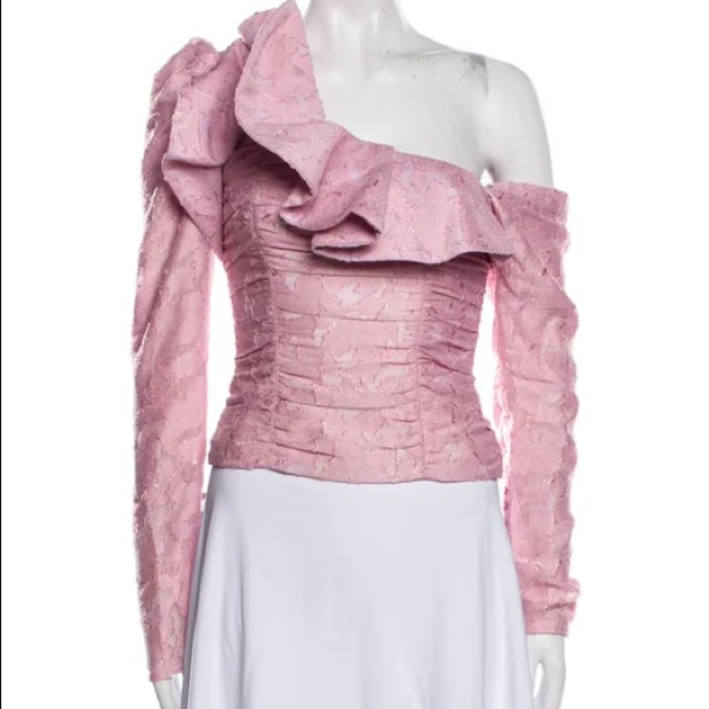 Self Portrait pink ruffled asymmetric top